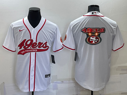 Men's San Francisco 49ers White Team Big Logo With Patch Cool Base Stitched Baseball Jersey